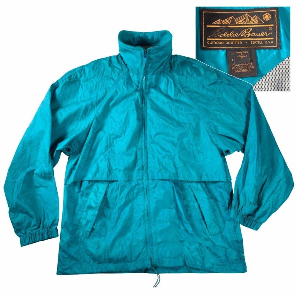 Vintage Eddie Bauer Windbreaker Jacket Womens Small Teal Full Zip Outdoor USA